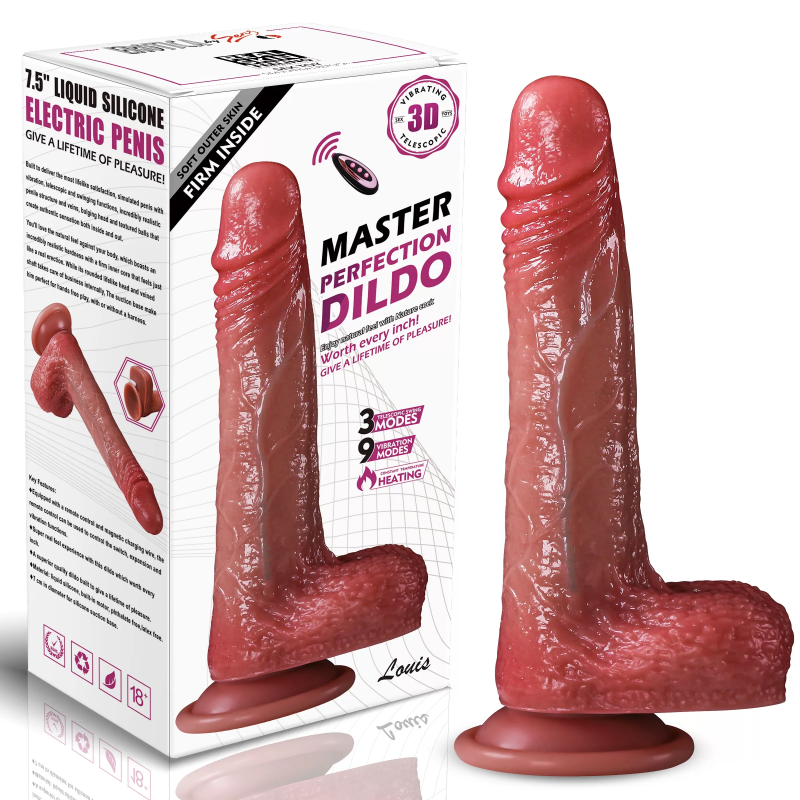 Master Perfection Dildo Louis - Isıtmalı İleri Geri Hareketli ve Rotasyonlu Gerçekçi Damarlı Yapay Penis Vibrator